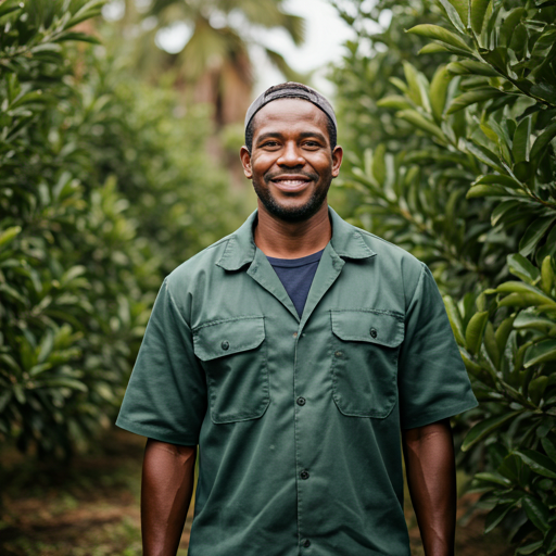 Tropical farmer in orchard